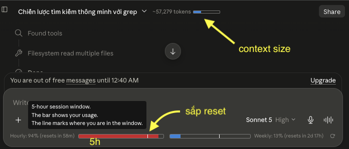 Token usage bar shown under claude.ai's input box